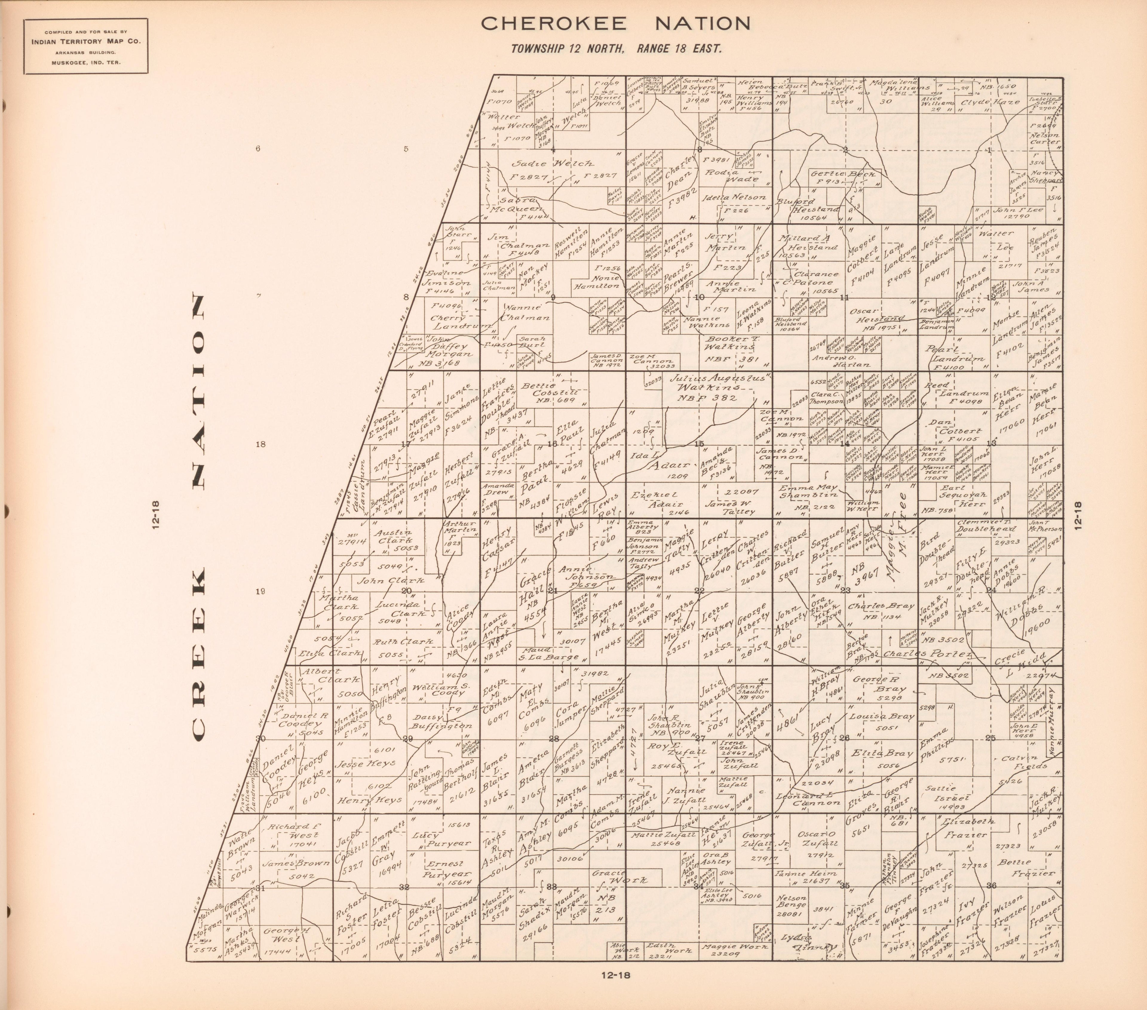 Township 12 North, Range 18 East from Cherokee Nation 1909 by Relic Map Company