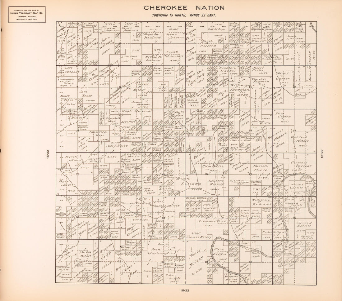 Township 15 North, Range 22 East from Cherokee Nation 1909 by Relic Map Company