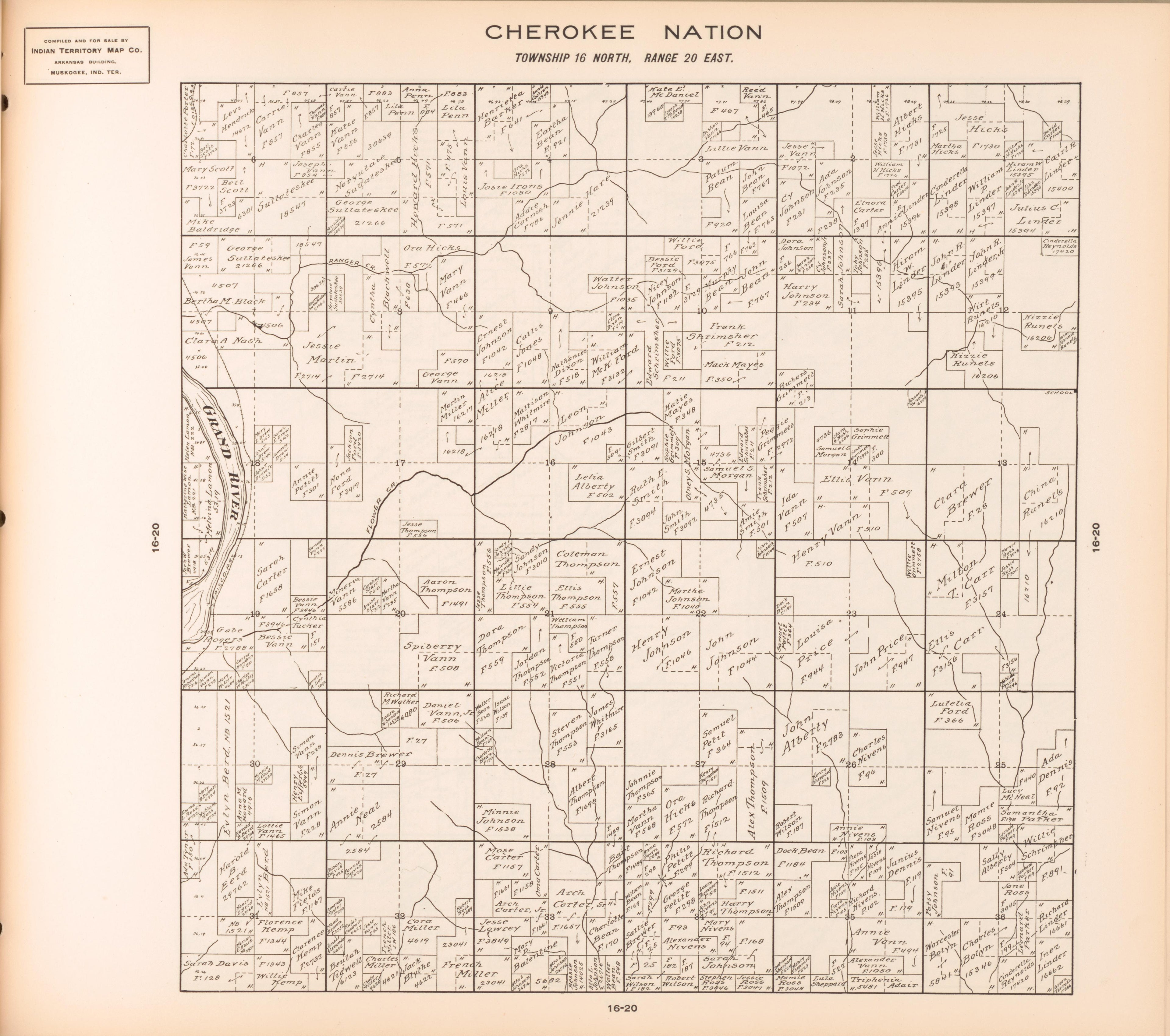 Township 16 North, Range 20 East from Cherokee Nation 1909 by Relic Map Company