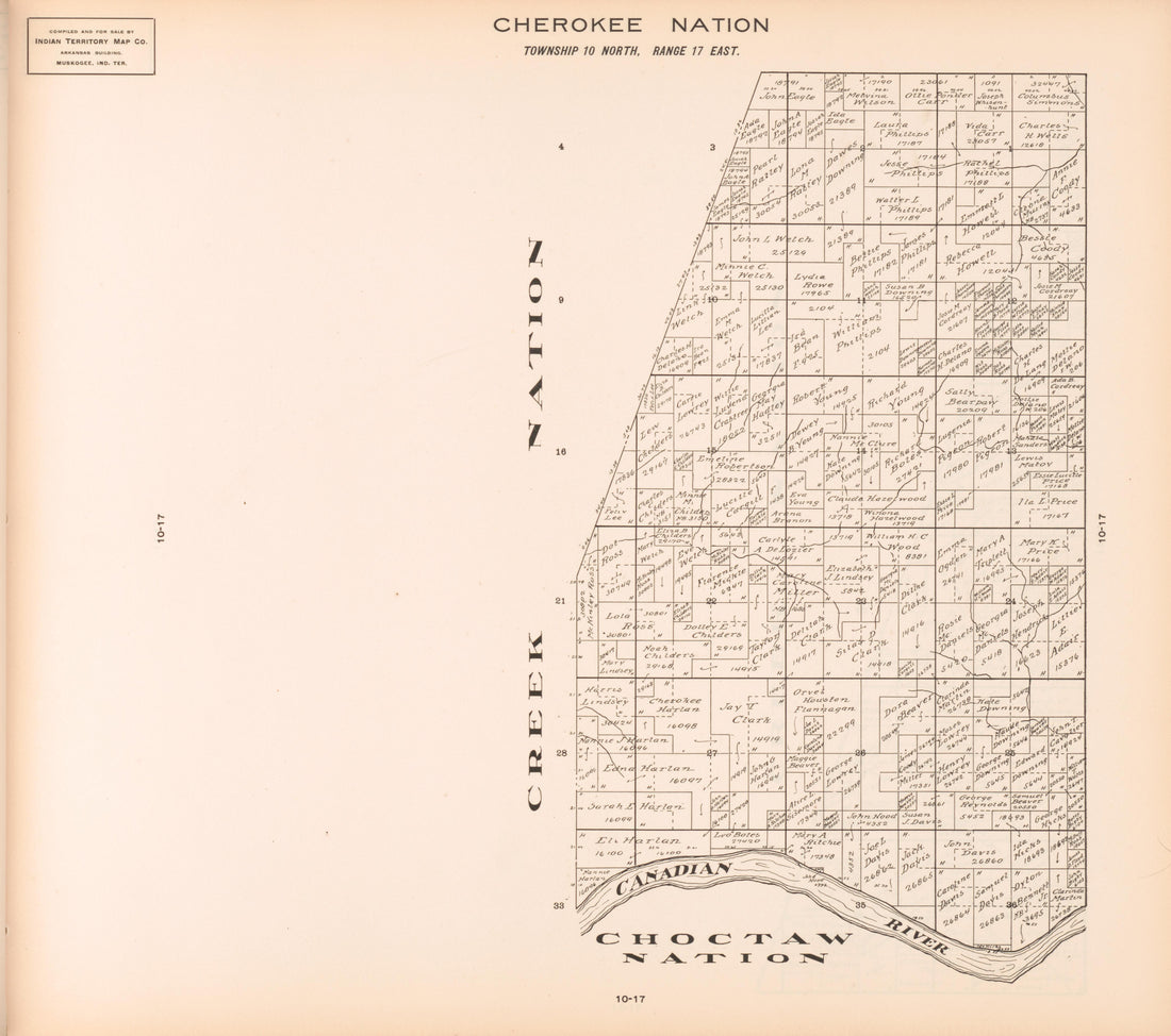 Township 10 North, Range 17 East from Cherokee Nation 1909 by Relic Map Company