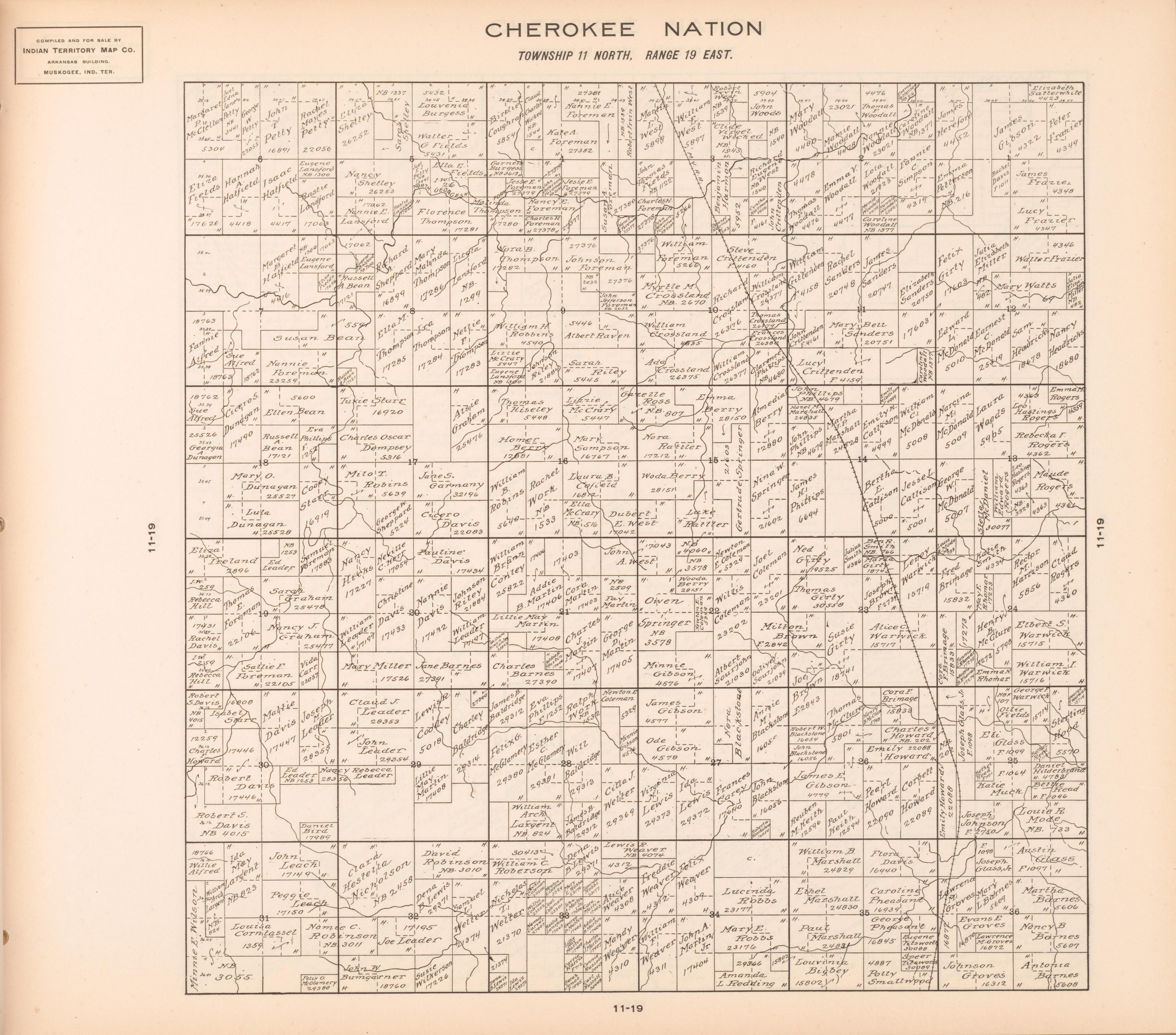 Township 11 North, Range 19 East from Cherokee Nation 1909 by Relic Map Company