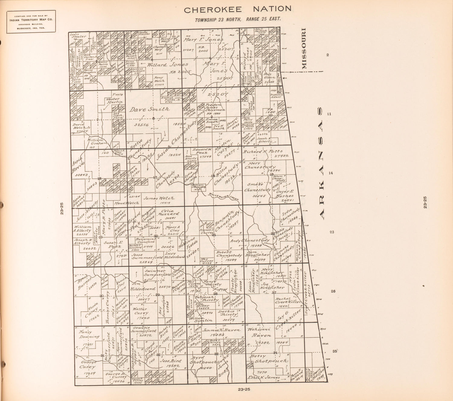 Township 23 North, Range 25 East from Cherokee Nation 1909 by Relic Map Company