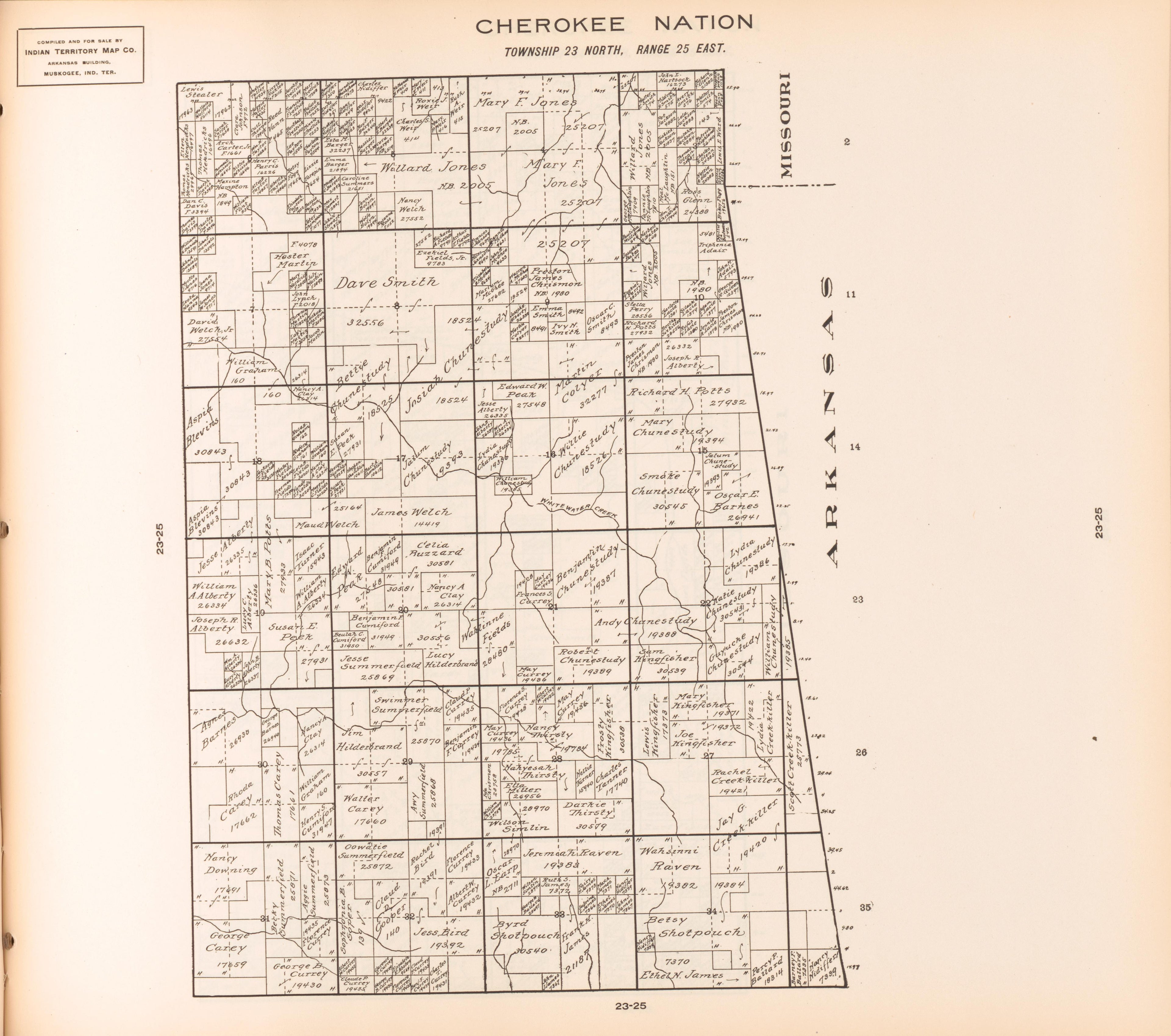 Township 23 North, Range 25 East from Cherokee Nation 1909 by Relic Map Company