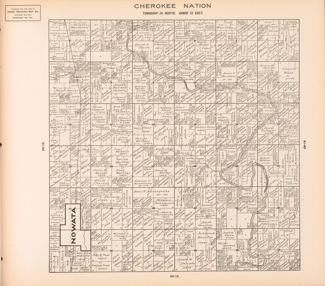Township 26 North, Range 16 East from Cherokee Nation 1909 by Relic Map Company