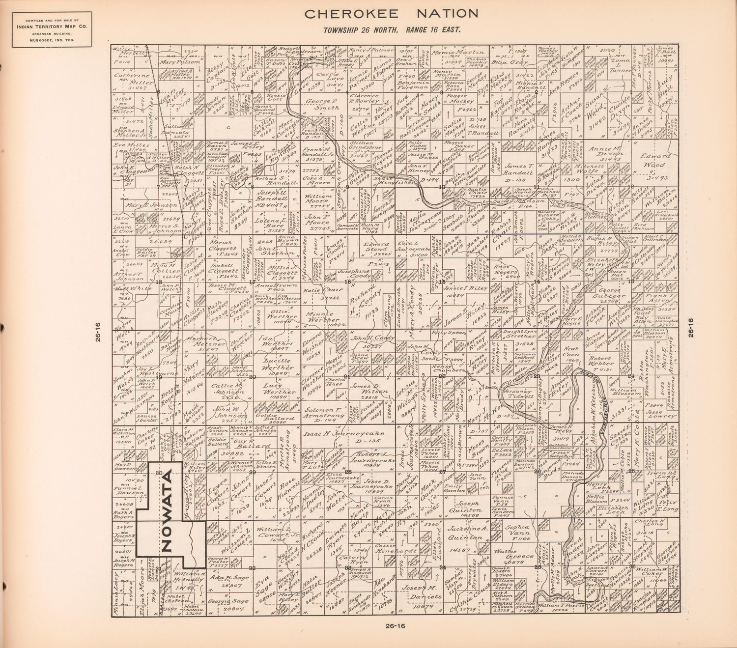 Township 26 North, Range 16 East from Cherokee Nation 1909 by Relic Map Company