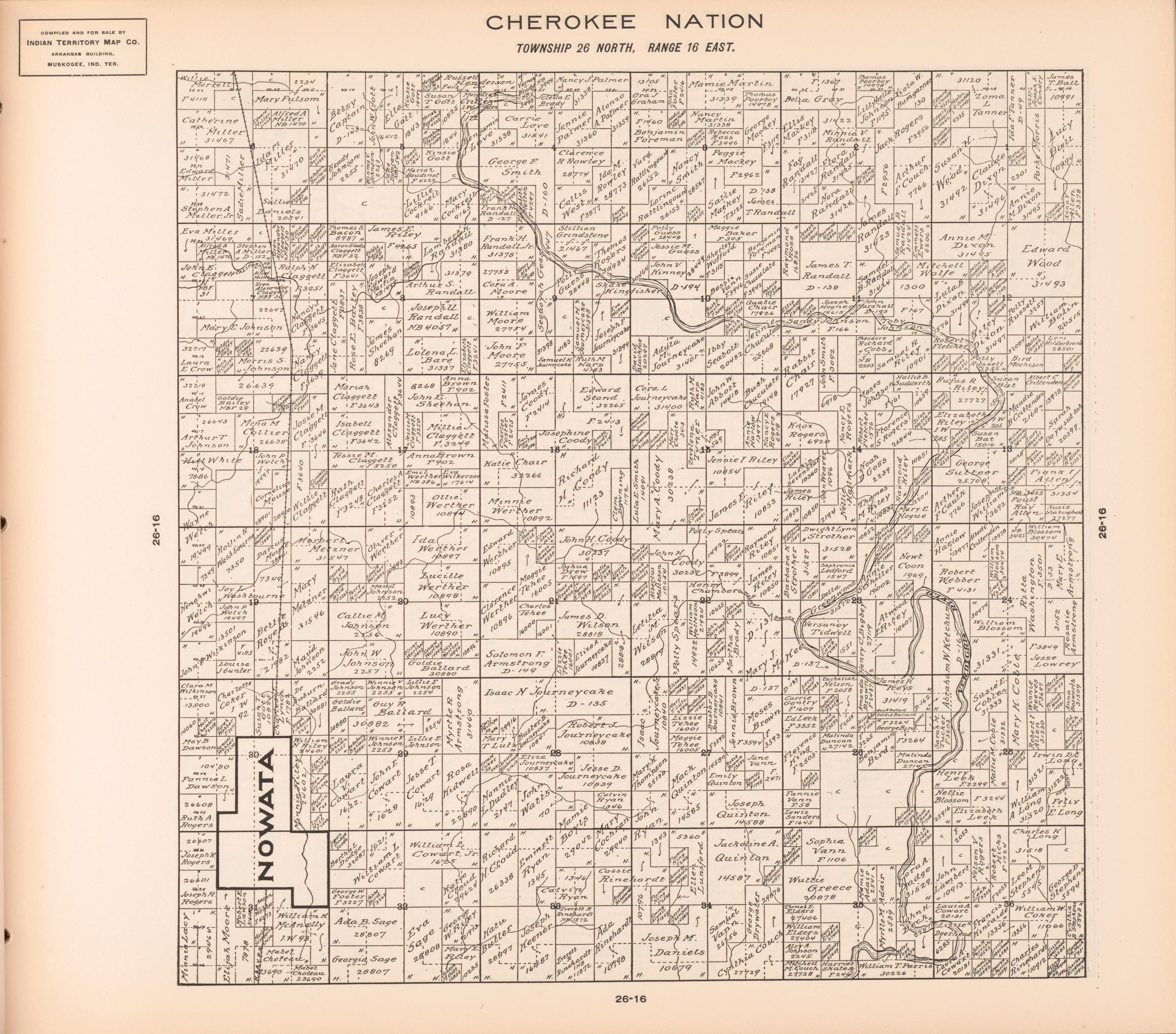 Township 26 North, Range 16 East from Cherokee Nation 1909 by Relic Map Company