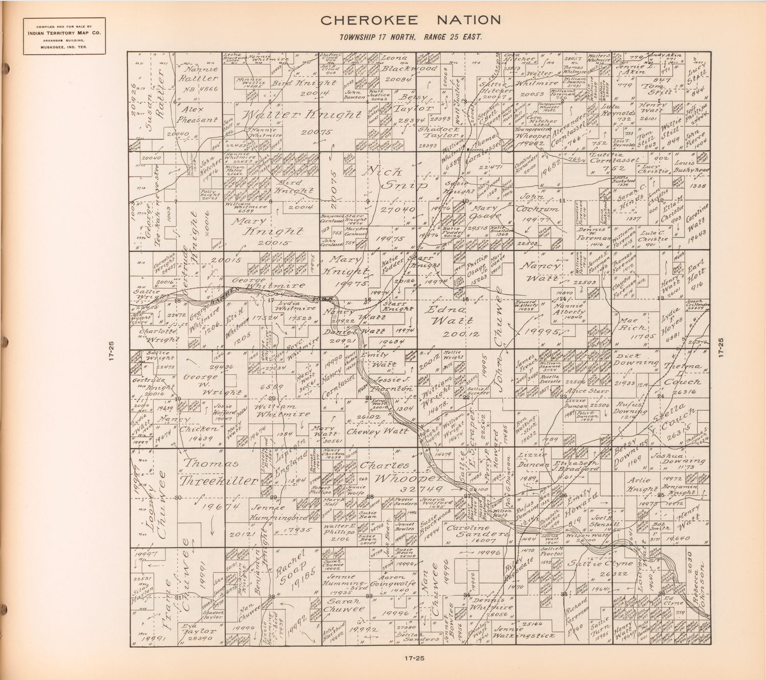 Township 17 North, Range 25 East from Cherokee Nation 1909 by Relic Map Company