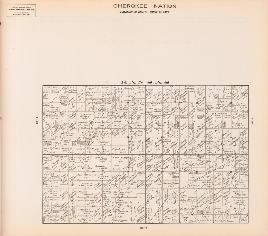 Township 29 North, Range 14 East from Cherokee Nation 1909 by Relic Map Company