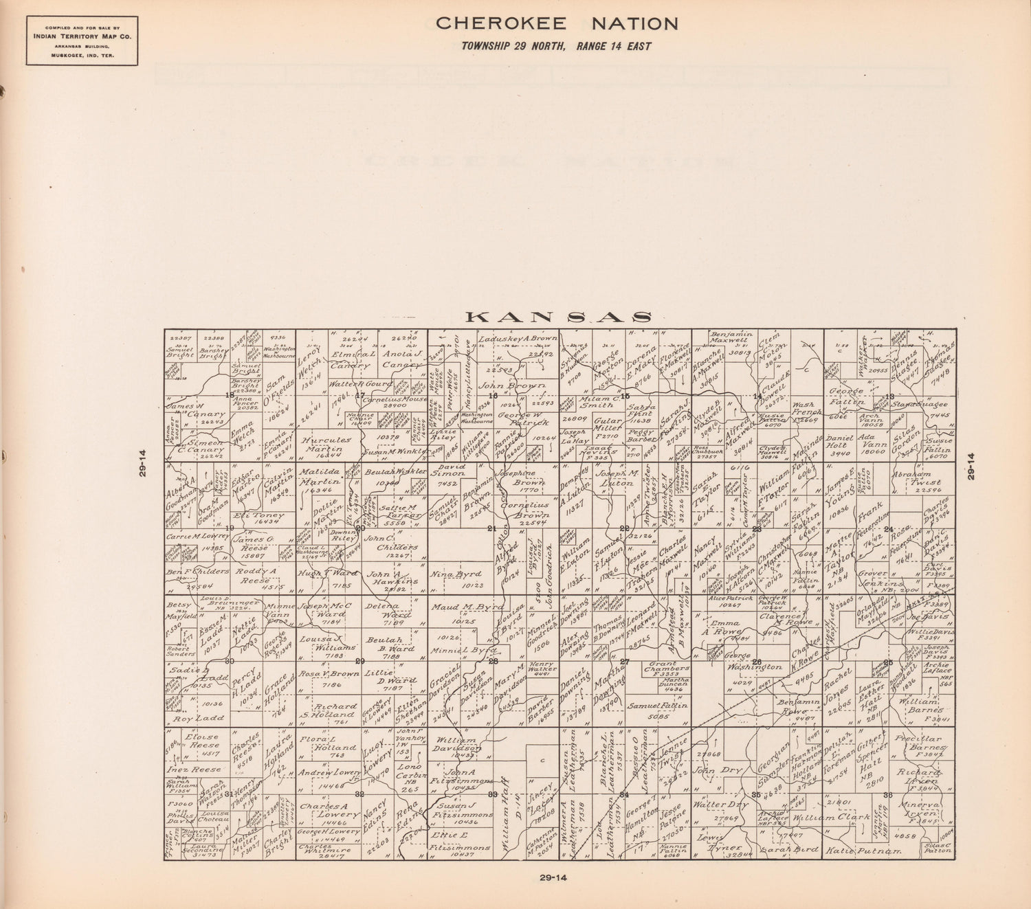 Township 29 North, Range 14 East from Cherokee Nation 1909 by Relic Map Company