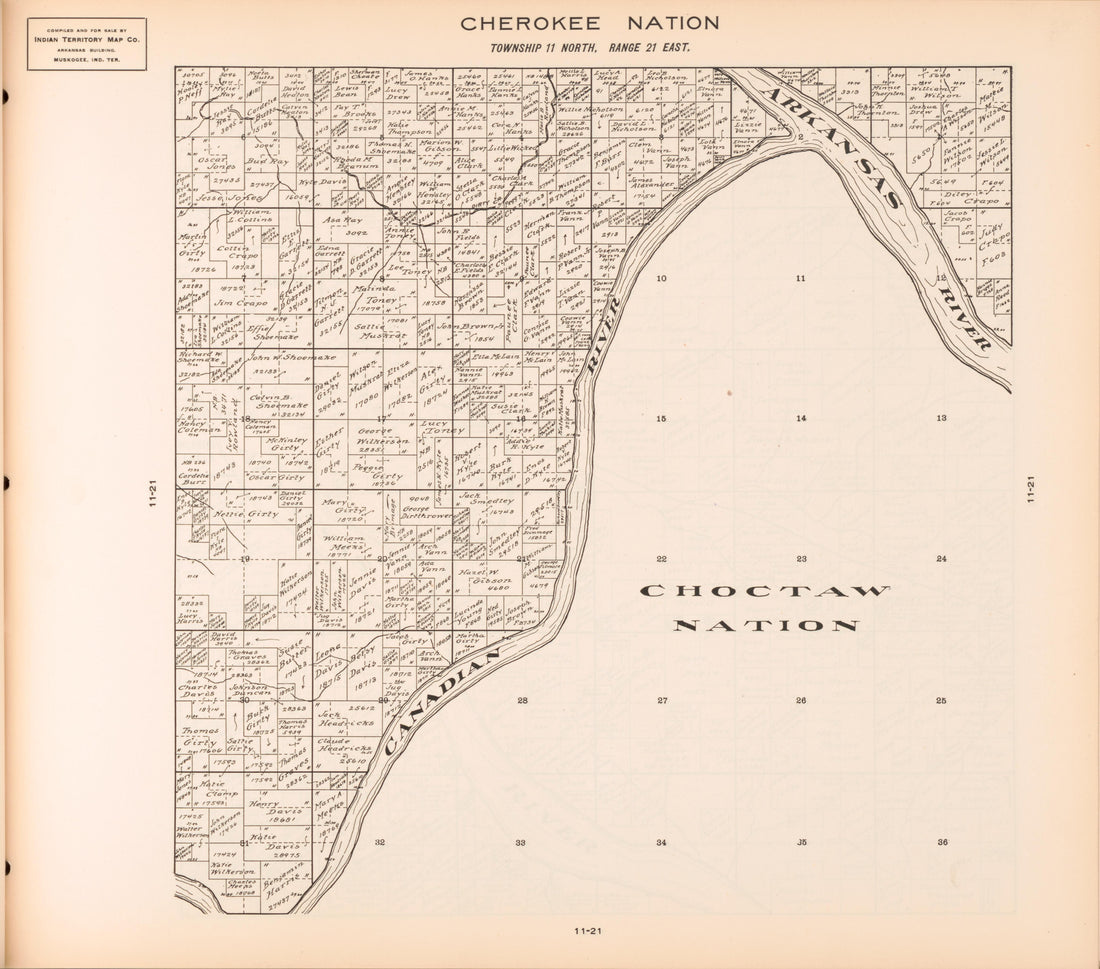 Township 11 North, Range 21 East from Cherokee Nation 1909 by Relic Map Company