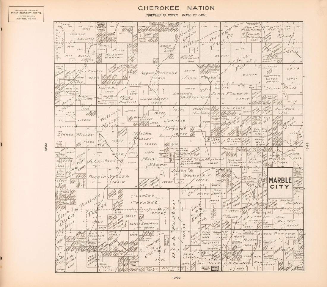 Township 13 North, Range 23 East from Cherokee Nation 1909 by Relic Map Company