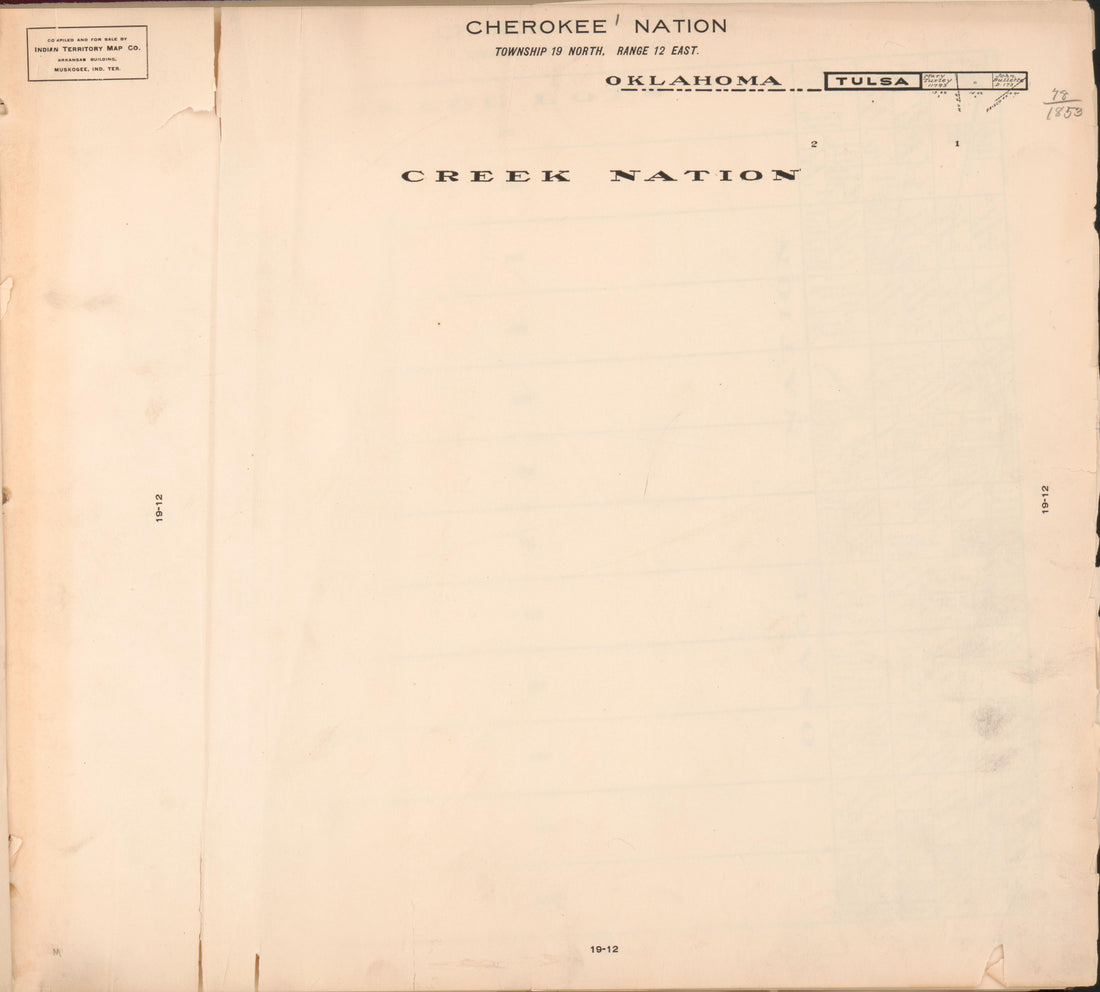 Township 19 North, Range 12 East from Cherokee Nation 1909 by Relic Map Company