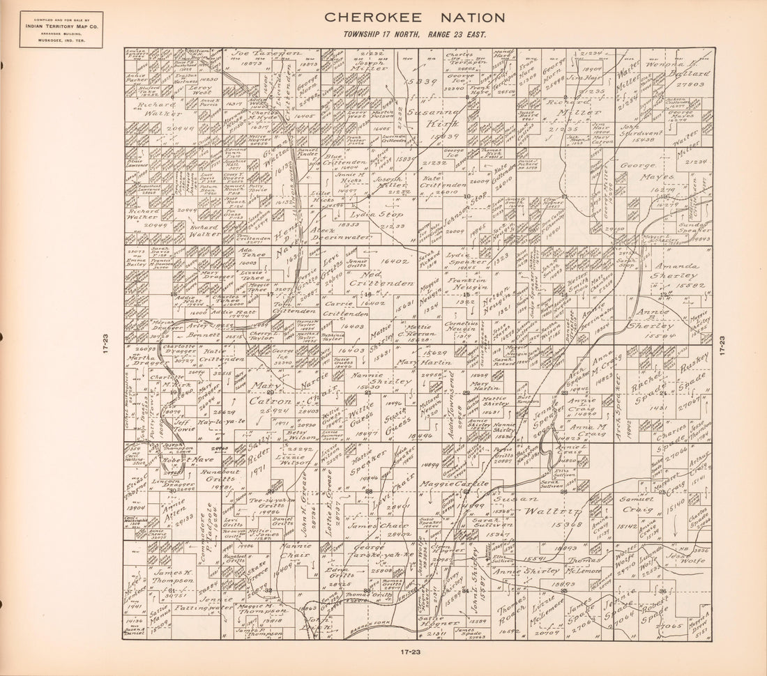 Township 17 North, Range 23 East from Cherokee Nation 1909 by Relic Map Company