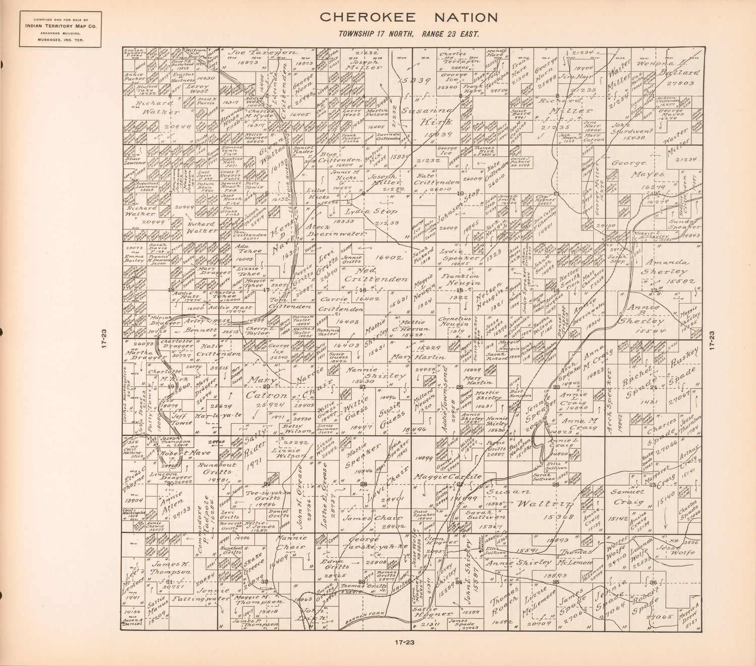 Township 17 North, Range 23 East from Cherokee Nation 1909 by Relic Map Company