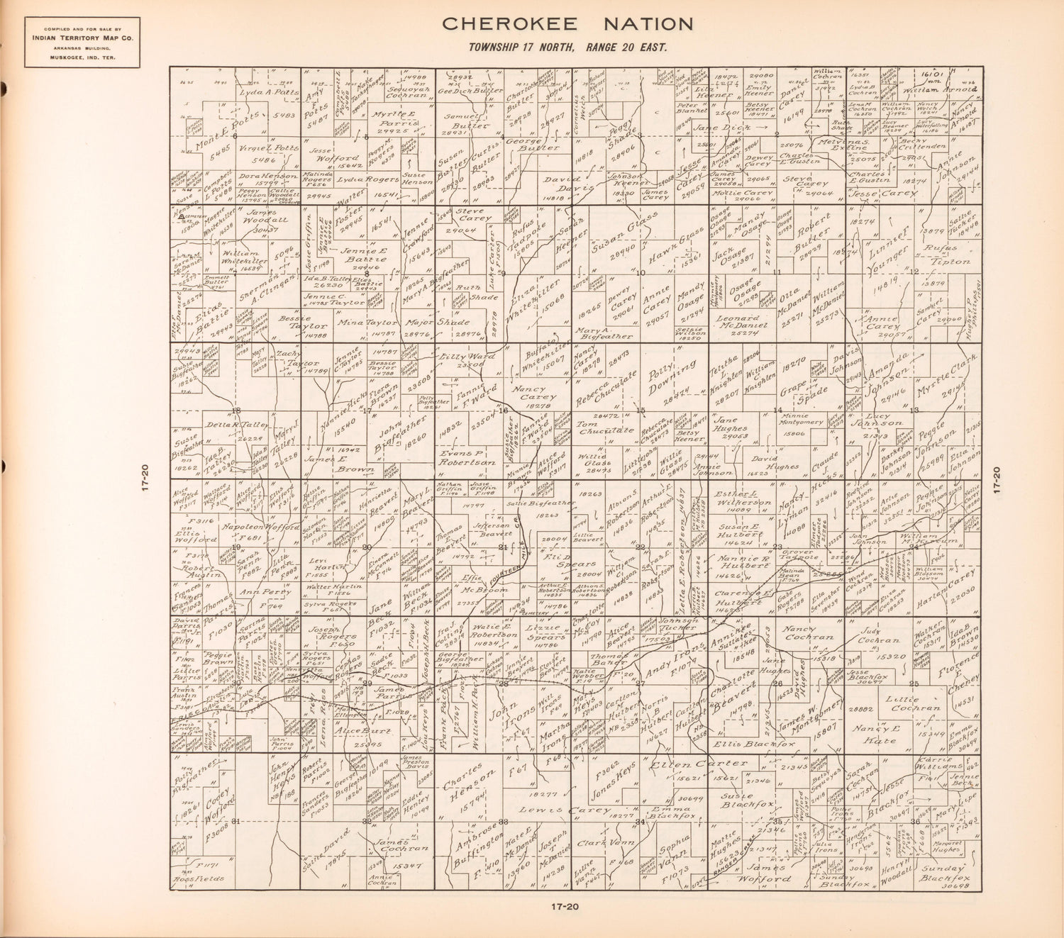 Township 17 North, Range 20 East from Cherokee Nation 1909 by Relic Map Company