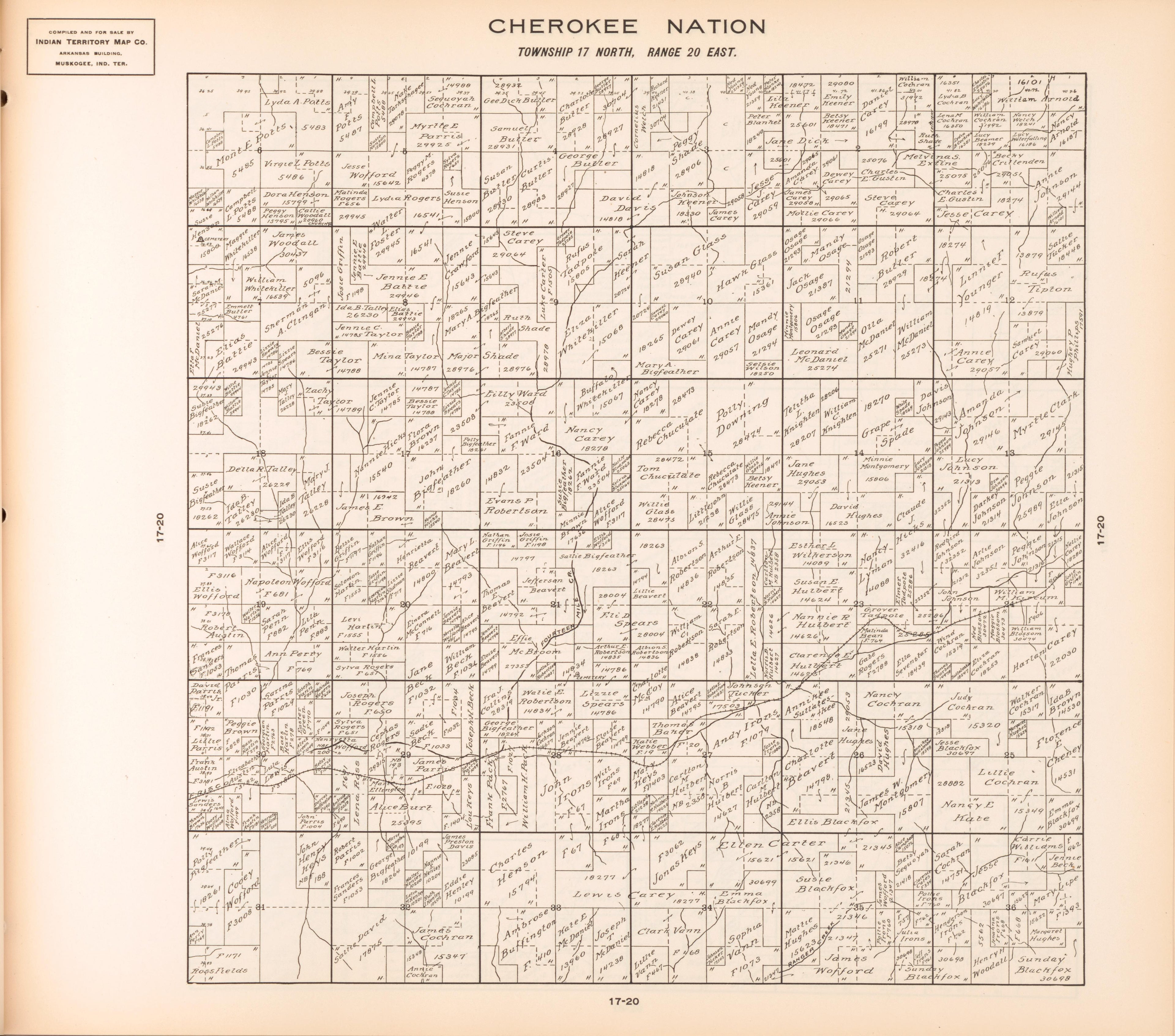 Township 17 North, Range 20 East from Cherokee Nation 1909 by Relic Map Company