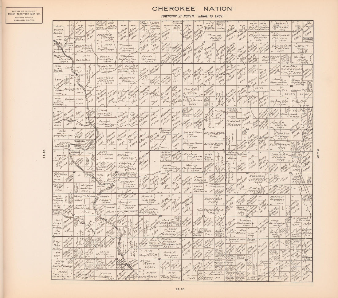 Township 21 North, Range 13 East from Cherokee Nation 1909 by Relic Map Company