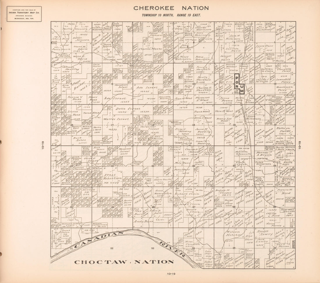 Township 10 North, Range 19 East from Cherokee Nation 1909 by Relic Map Company