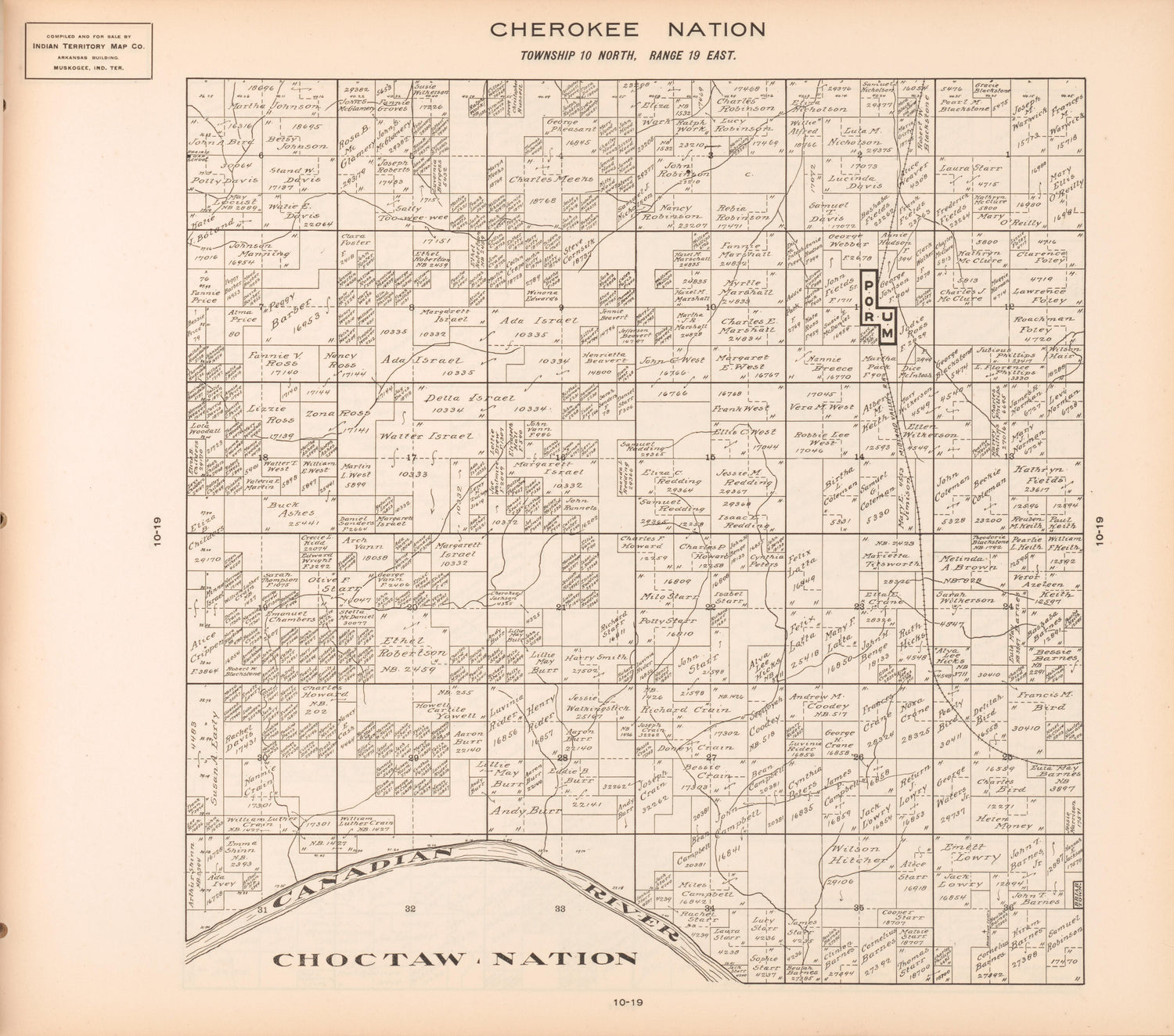 Township 10 North, Range 19 East from Cherokee Nation 1909 by Relic Map Company