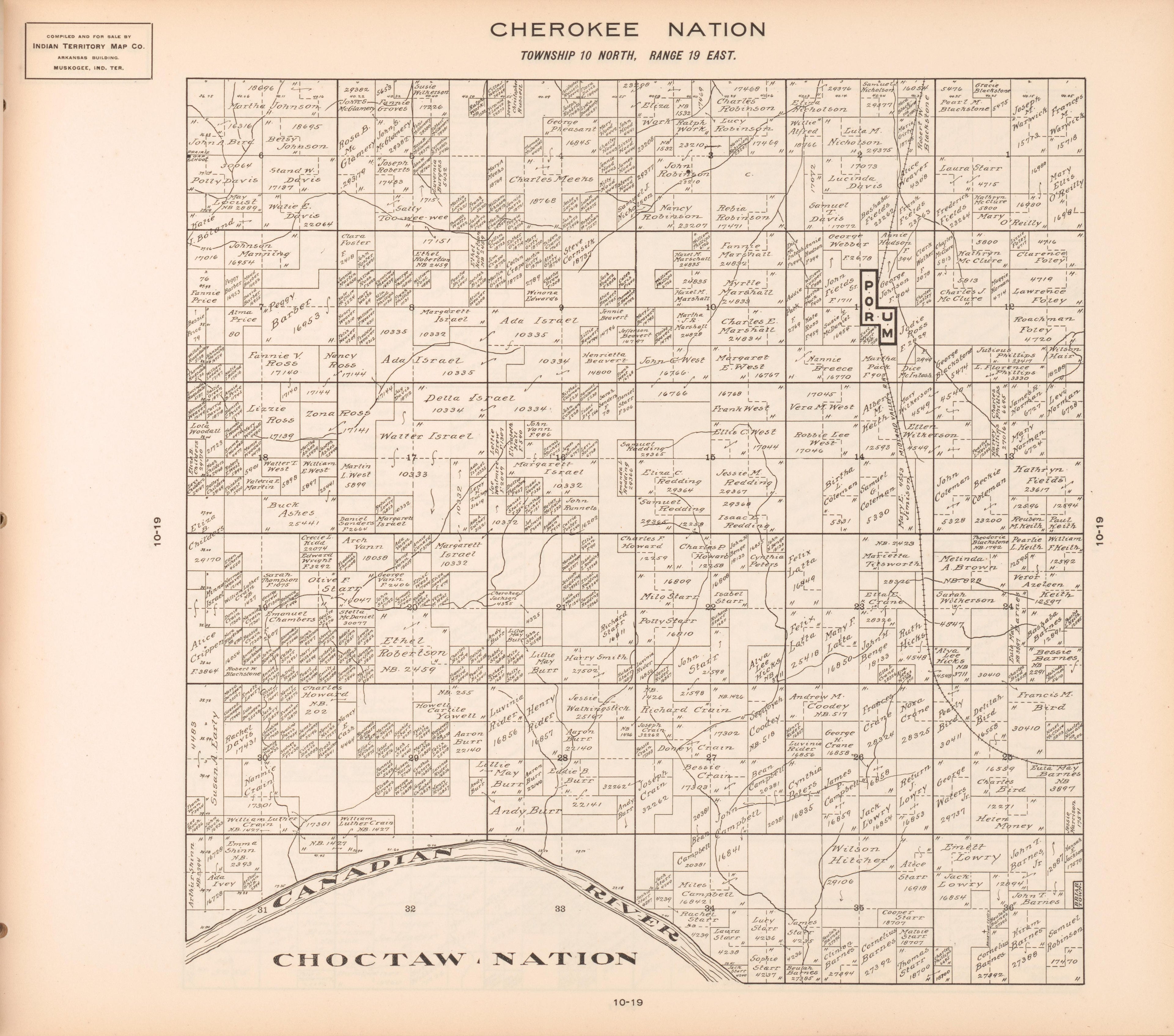 Township 10 North, Range 19 East from Cherokee Nation 1909 by Relic Map Company