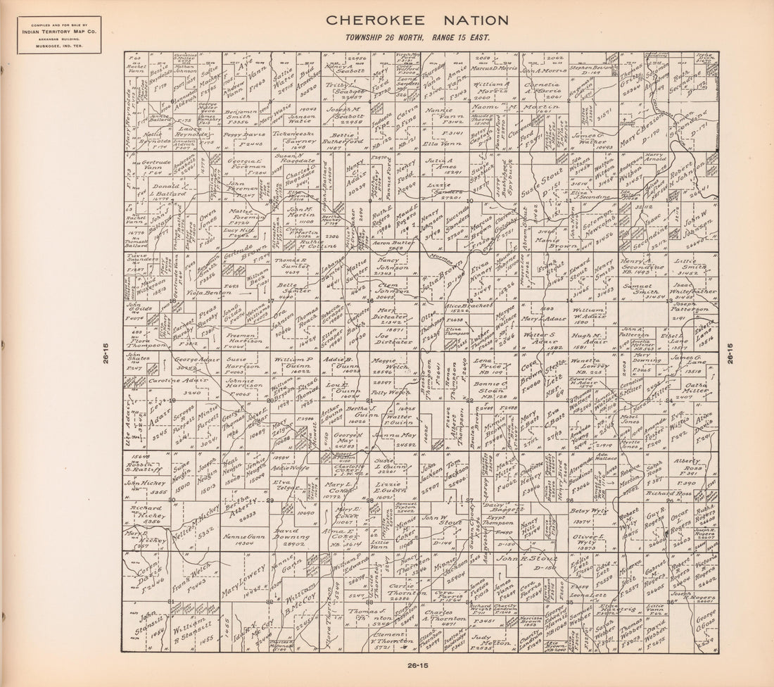 Township 26 North, Range 15 East from Cherokee Nation 1909 by Relic Map Company