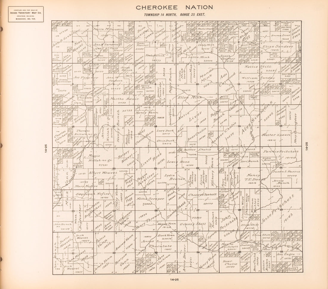 Township 14 North, Range 25 East from Cherokee Nation 1909 by Relic Map Company