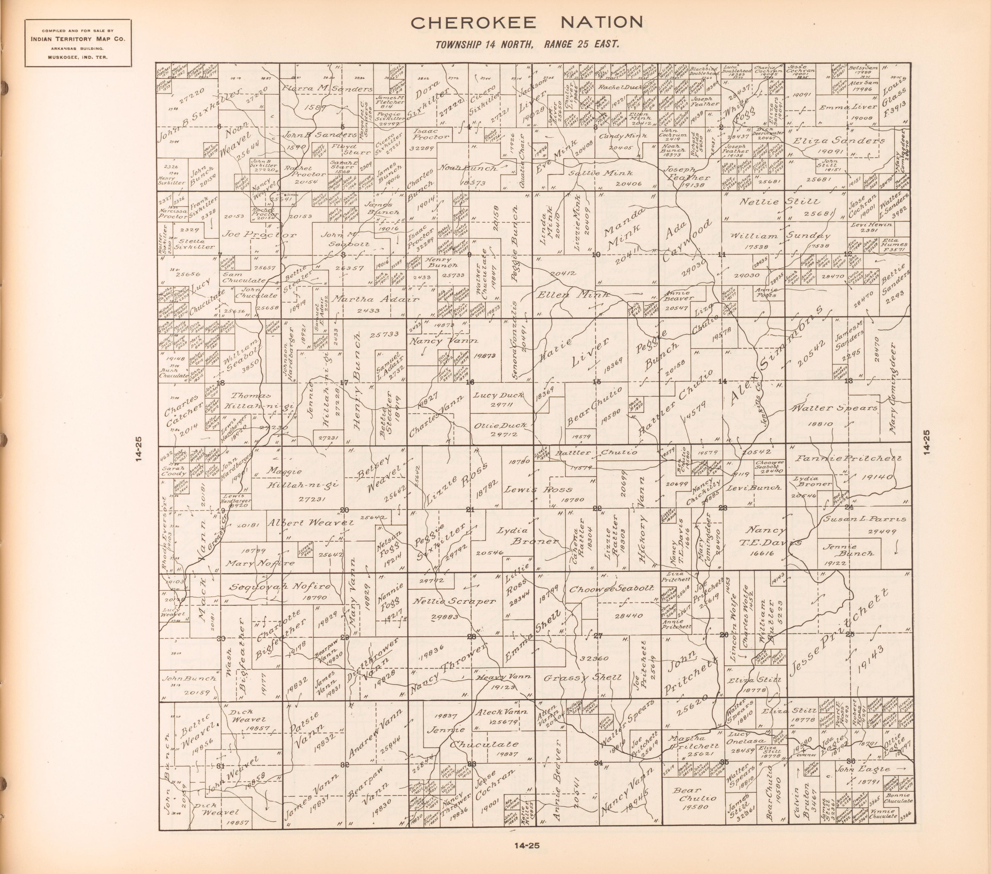 Township 14 North, Range 25 East from Cherokee Nation 1909 by Relic Map Company