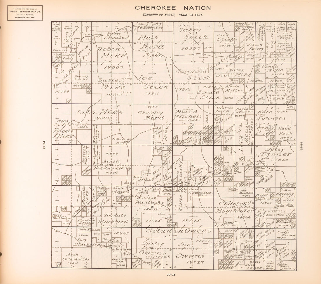 Township 22 North, Range 24 East from Cherokee Nation 1909 by Relic Map Company