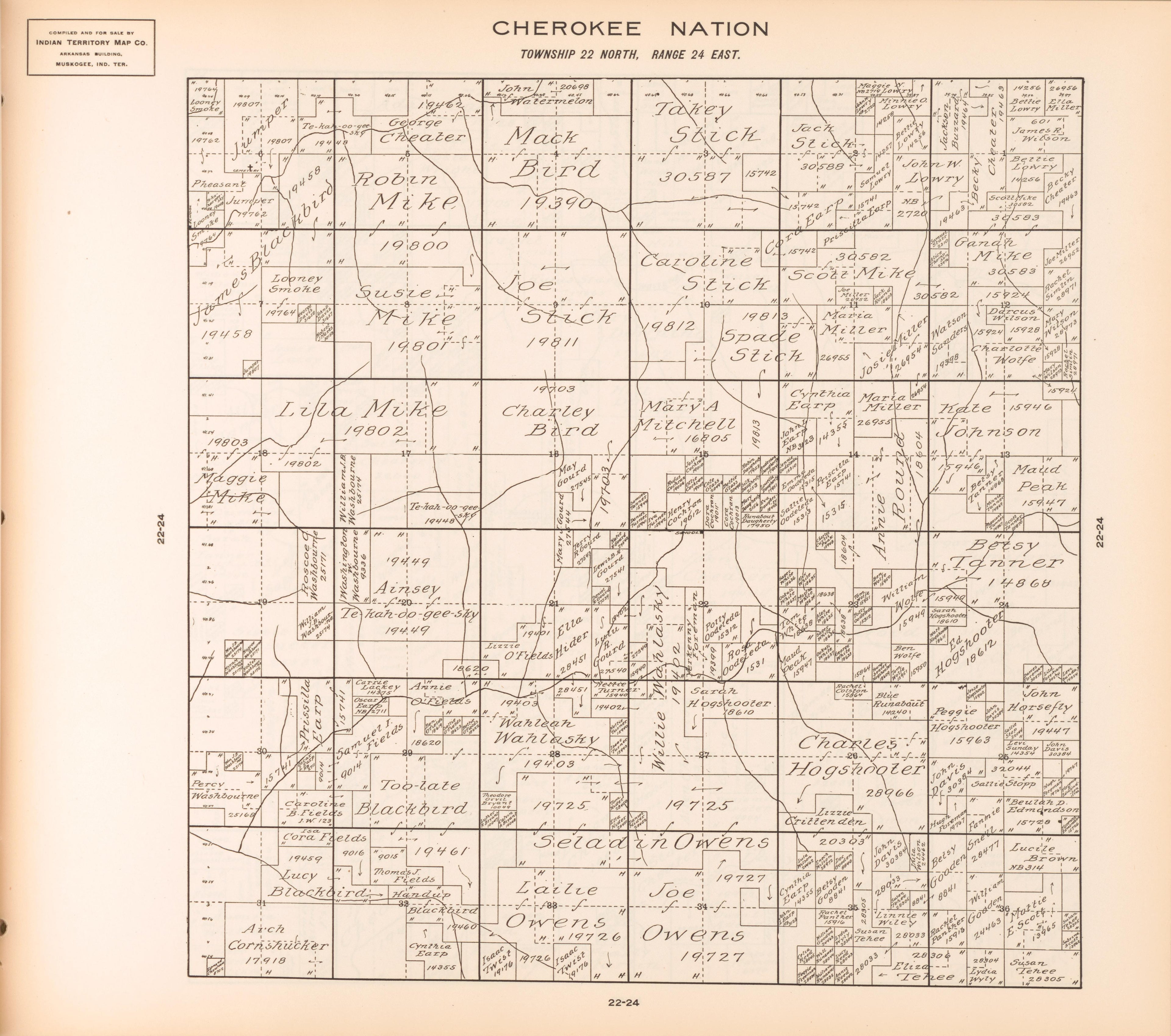 Township 22 North, Range 24 East from Cherokee Nation 1909 by Relic Map Company