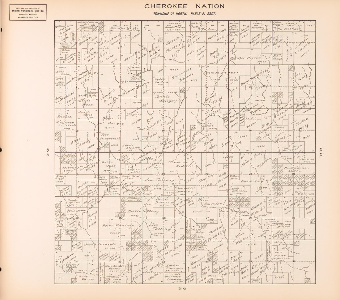 Township 21 North, Range 21 East from Cherokee Nation 1909 by Relic Map Company