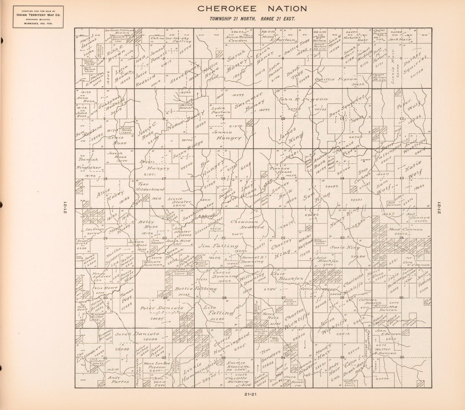 Township 21 North, Range 21 East from Cherokee Nation 1909 by Relic Map Company