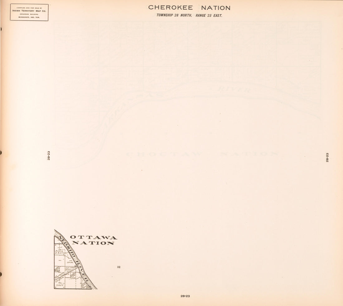 Township 28 North, Range 23 East from Cherokee Nation 1909 by Relic Map Company