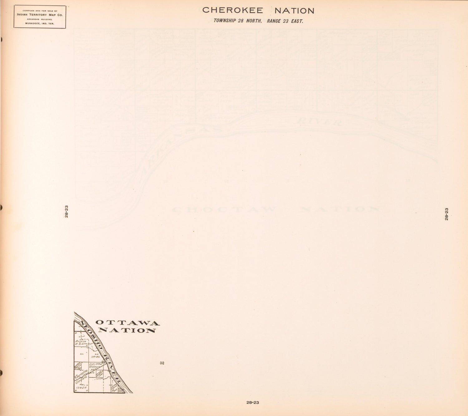 Township 28 North, Range 23 East from Cherokee Nation 1909 by Relic Map Company