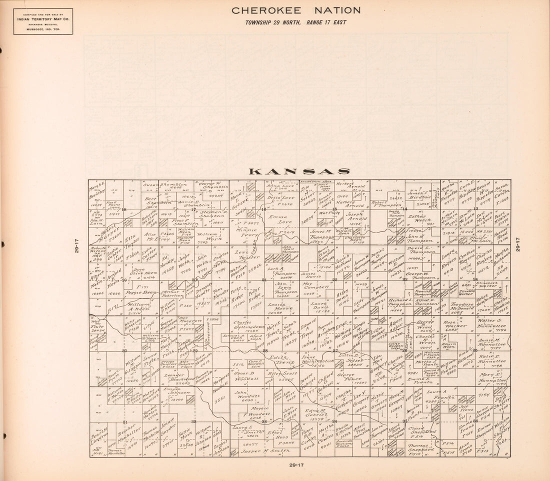 Township 29 North, Range 17 East from Cherokee Nation 1909 by Relic Map Company