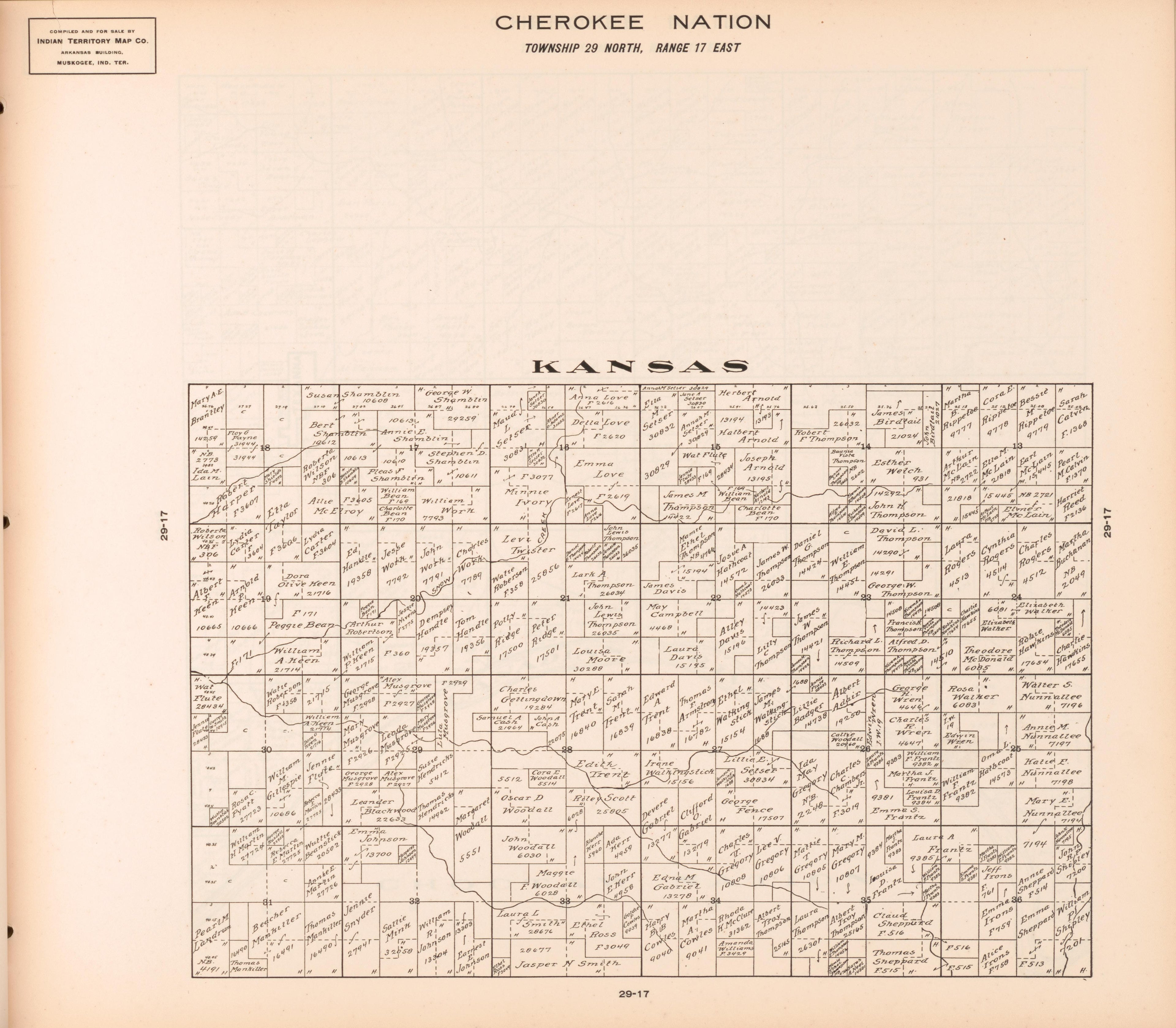 Township 29 North, Range 17 East from Cherokee Nation 1909 by Relic Map Company