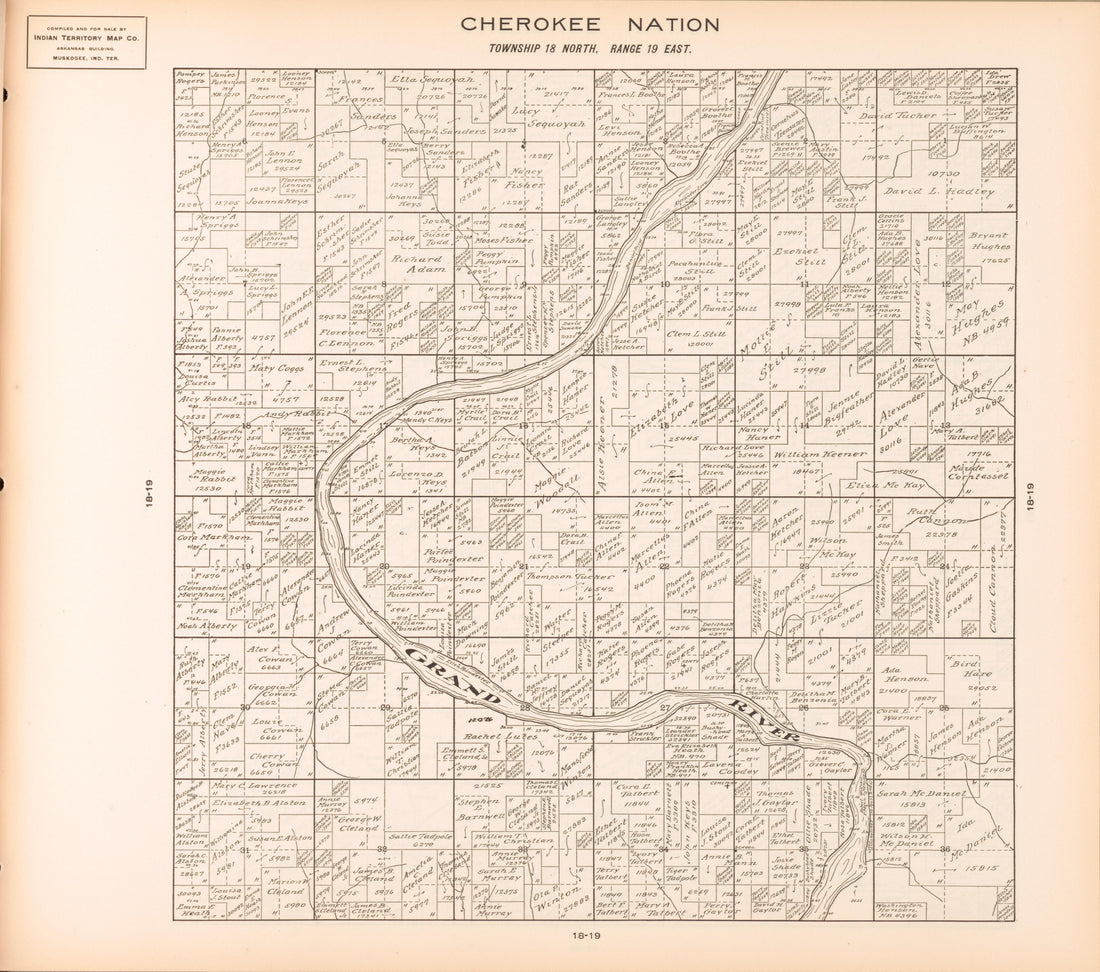 Township 18 North, Range 19 East from Cherokee Nation 1909 by Relic Map Company