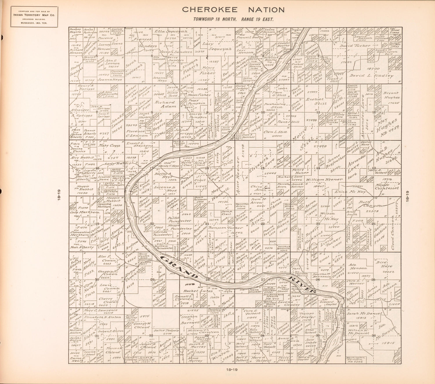 Township 18 North, Range 19 East from Cherokee Nation 1909 by Relic Map Company
