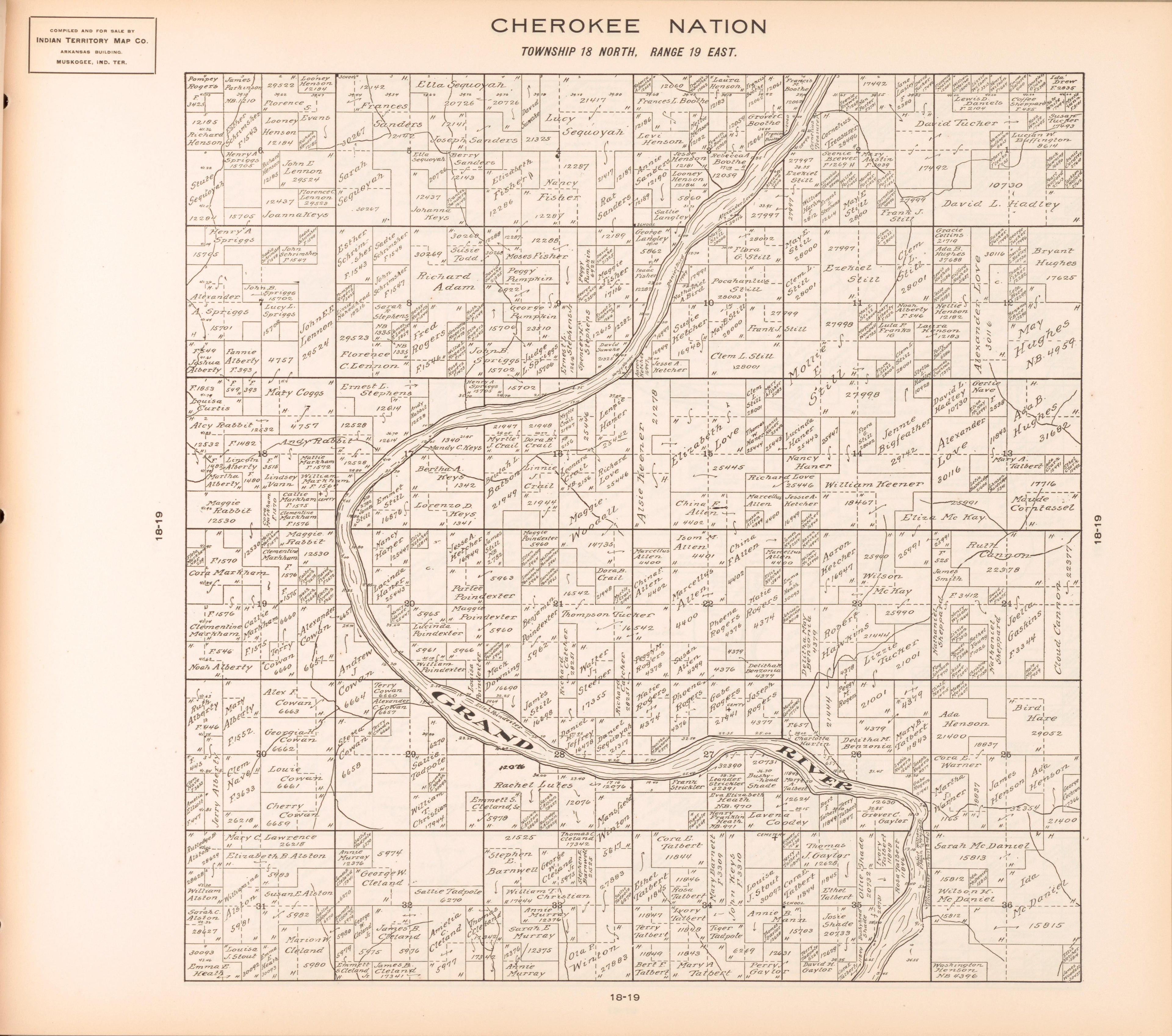 Township 18 North, Range 19 East from Cherokee Nation 1909 by Relic Map Company