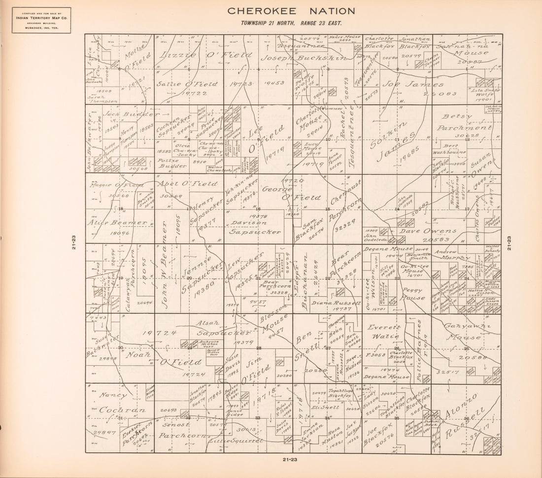 Township 21 North, Range 23 East from Cherokee Nation 1909 by Relic Map Company