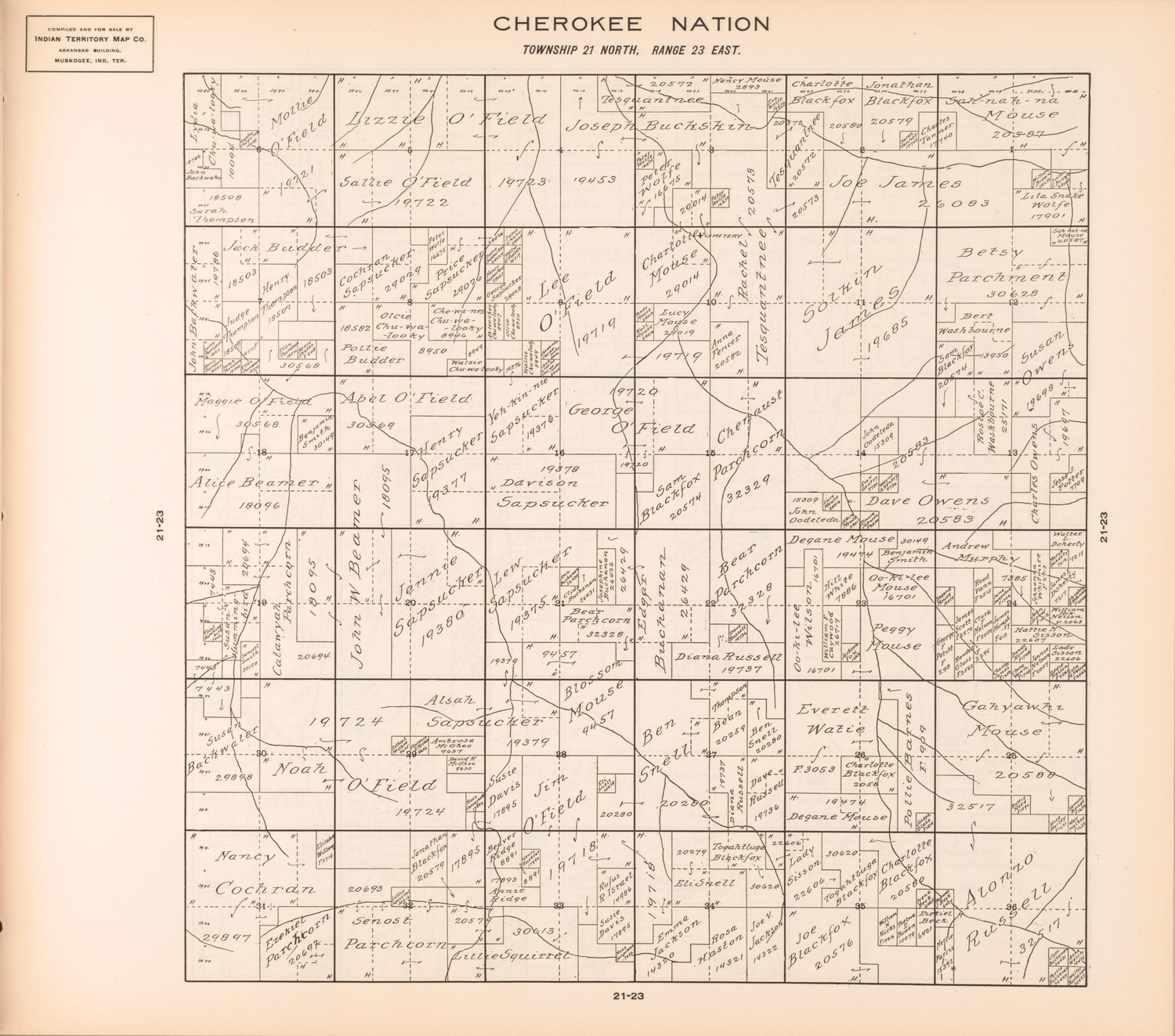 Township 21 North, Range 23 East from Cherokee Nation 1909 by Relic Map Company