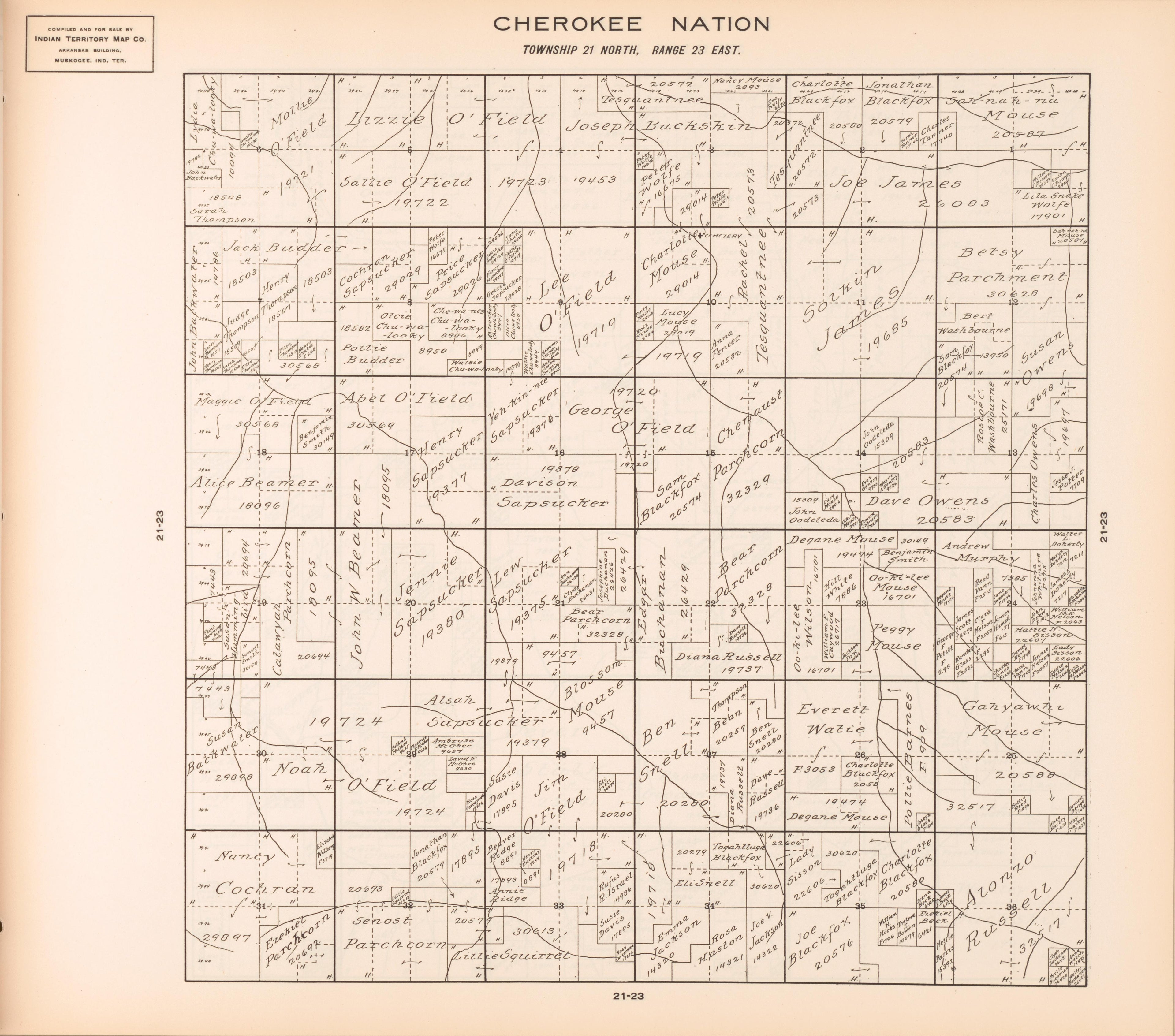 Township 21 North, Range 23 East from Cherokee Nation 1909 by Relic Map Company