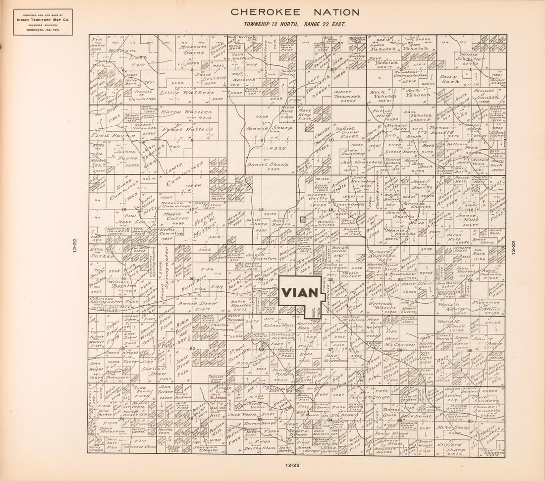 Township 12 North, Range 22 East from Cherokee Nation 1909 by Relic Map Company