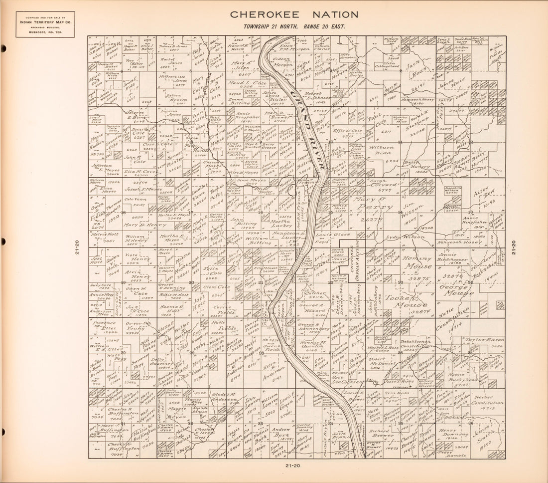 Township 21 North, Range 20 East from Cherokee Nation 1909 by Relic Map Company