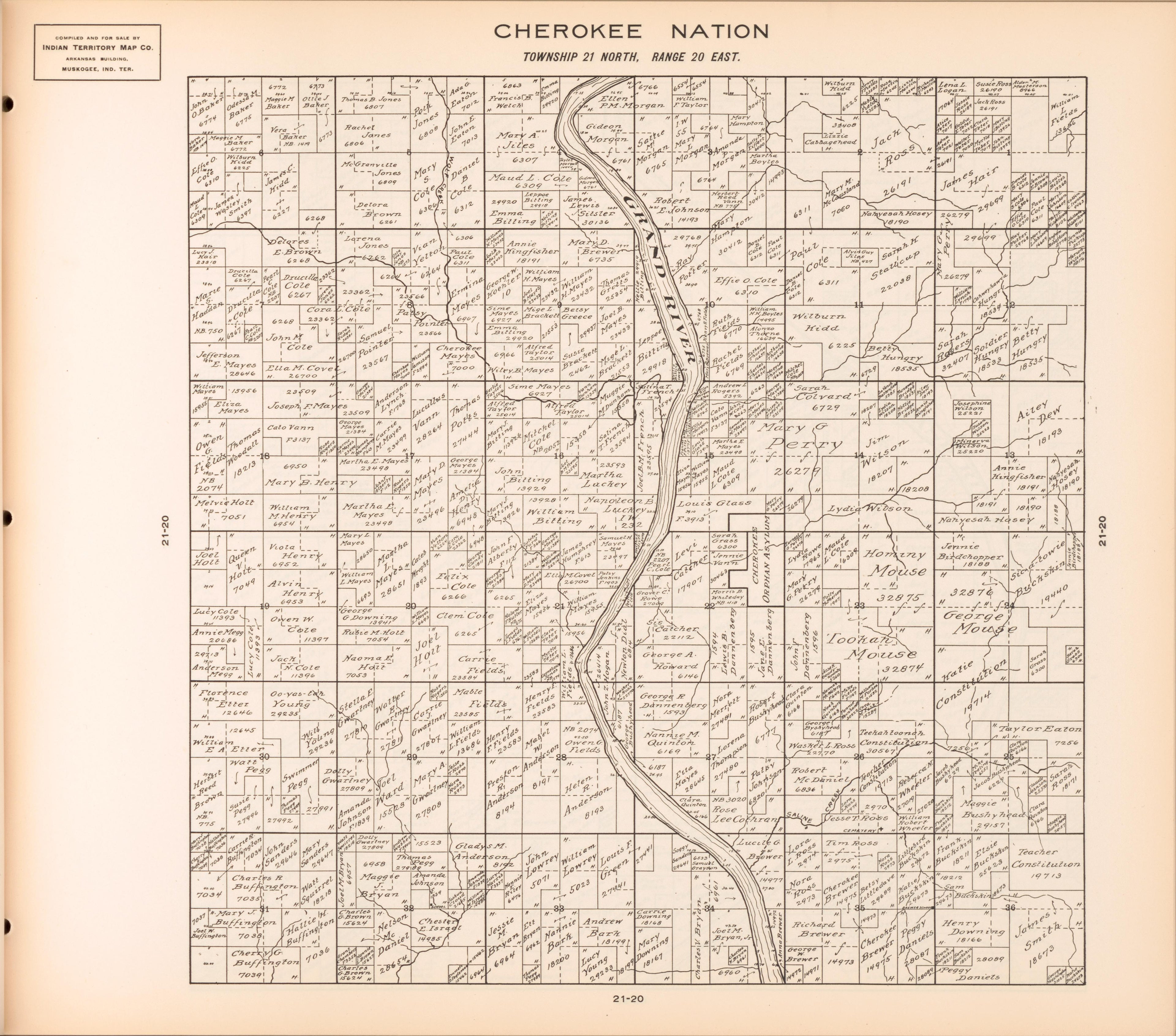 Township 21 North, Range 20 East from Cherokee Nation 1909 by Relic Map Company