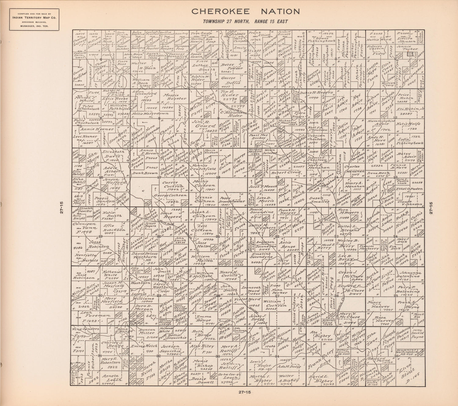 Township 27 North, Range 15 East from Cherokee Nation 1909 by Relic Map Company