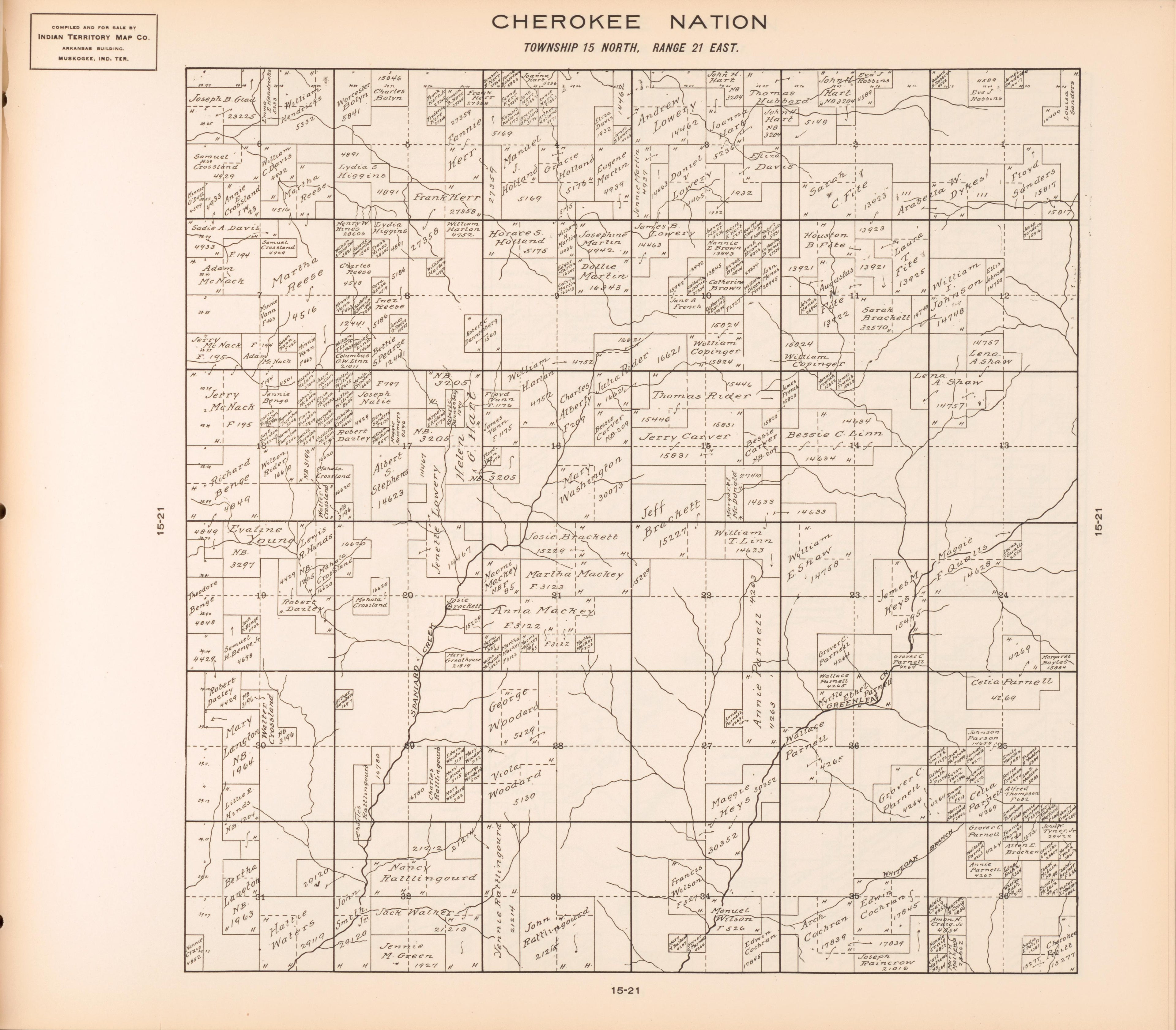 Township 15 North, Range 21 East from Cherokee Nation 1909 by Relic Map Company