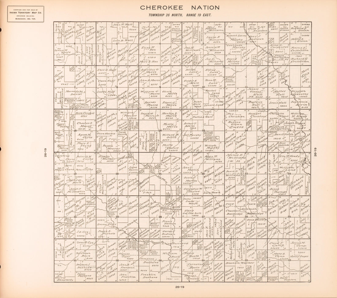 Township 26 North, Range 19 East from Cherokee Nation 1909 by Relic Map Company