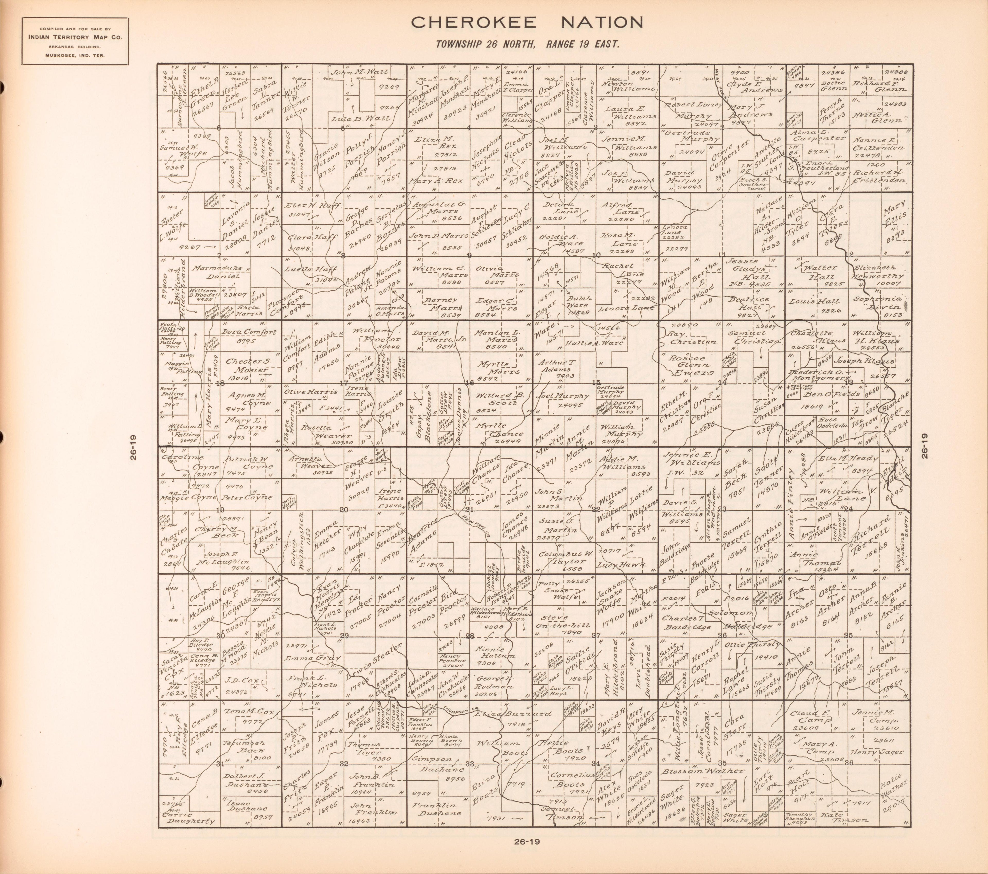 Township 26 North, Range 19 East from Cherokee Nation 1909 by Relic Map Company