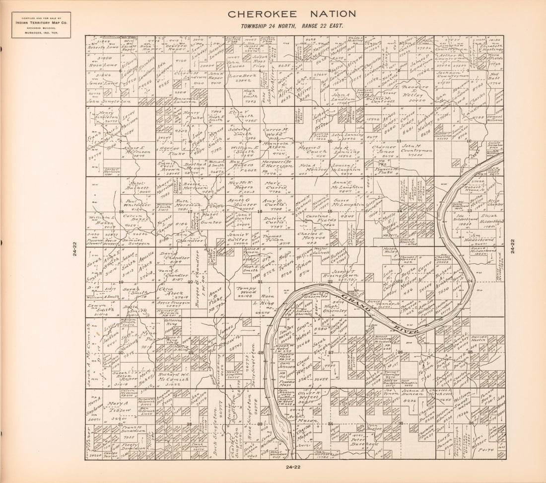 Township 24 North, Range 22 East from Cherokee Nation 1909 by Relic Map Company