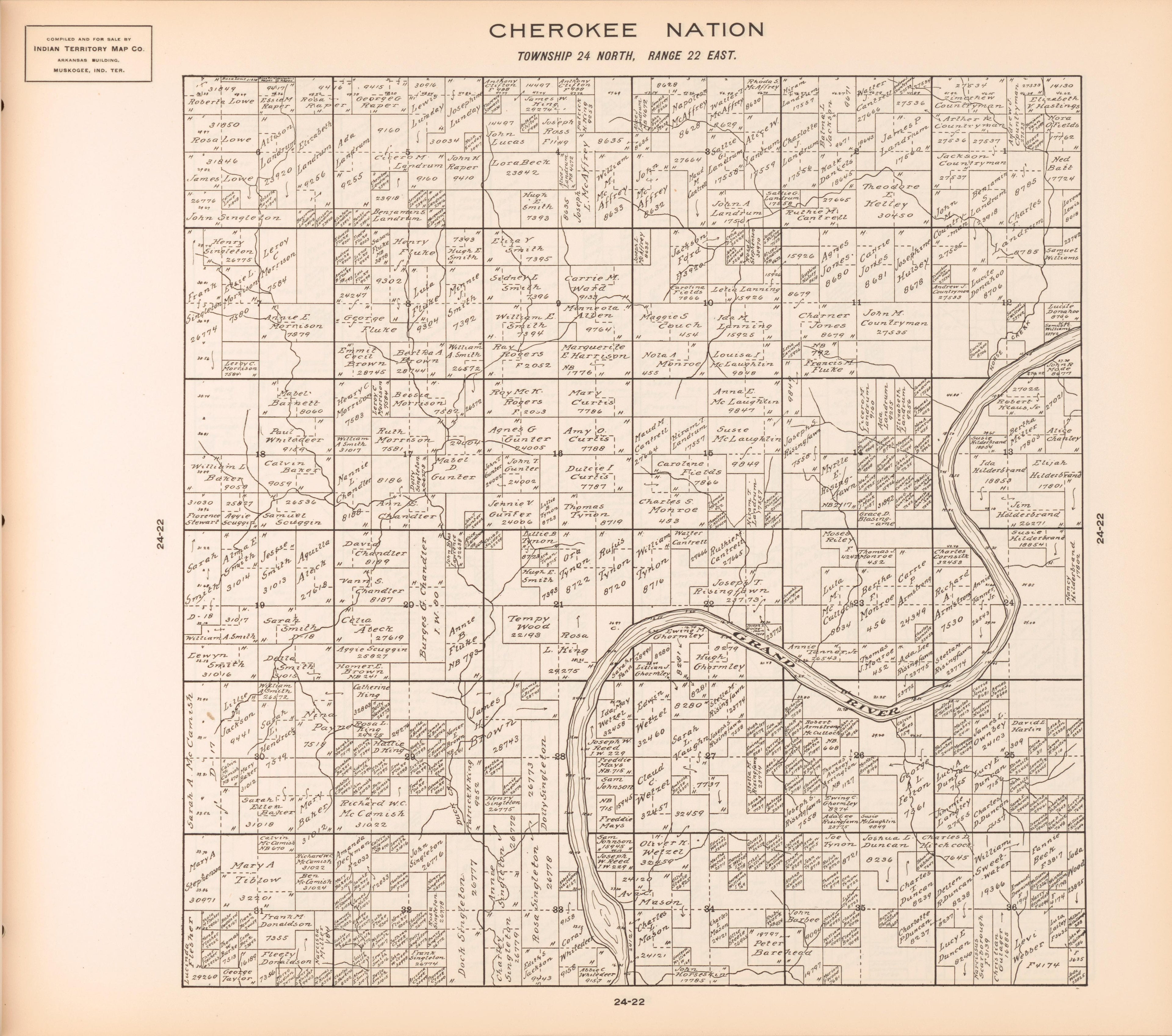Township 24 North, Range 22 East from Cherokee Nation 1909 by Relic Map Company